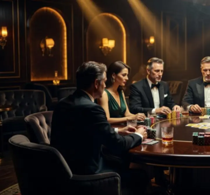 Cinematiczny wieczór pokerowy w luksusowym nocnym klimacie