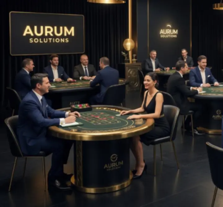 Mobilne eventy korporacyjne w stylu event casino z eleganckimi stołami do gry