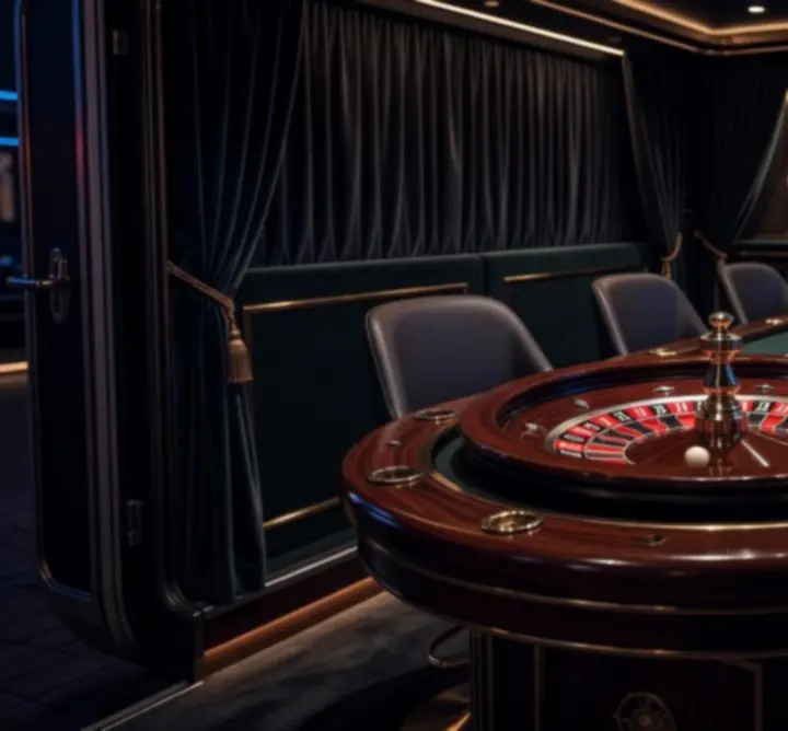 Ruletka na event z eleganckim stołem i efektownym oświetleniem podczas mobilnego casino eventu