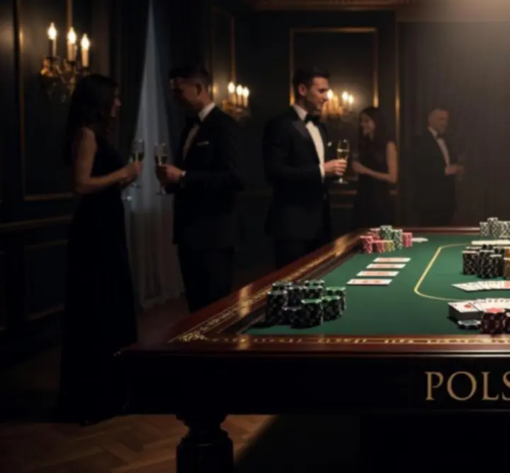 Stylowa sala z profesjonalnym stołem pokerowym podczas wieczoru pokerowego na evencie